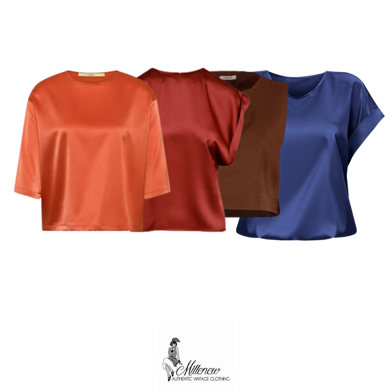 Anni '80/'90 Blouse a Maniche Corte in Seta da Donna